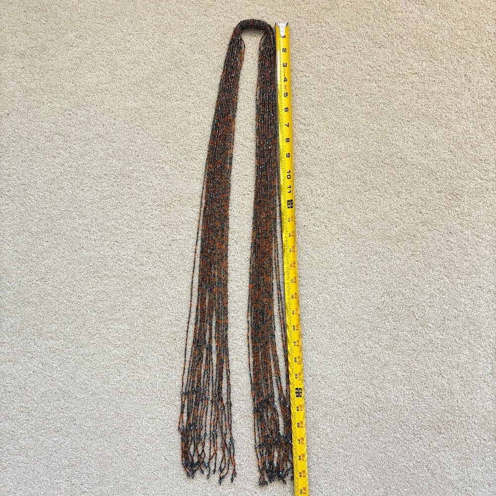 Black & Orange Seed Bead 60" Multi Strand Layered Scarf Necklace Belt Western - Picture 6 of 7